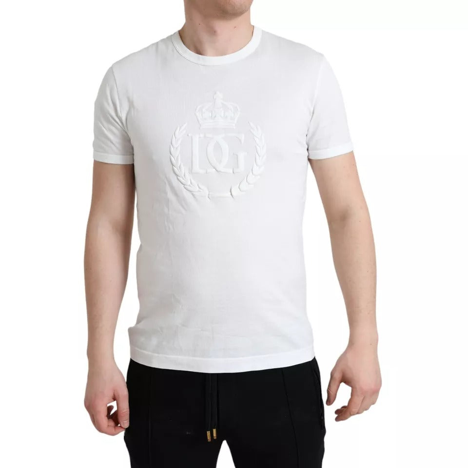 Dolce &amp; Gabbana White round neck short sleeve T-shirt with embossed logo