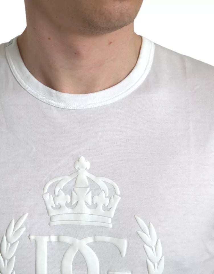 Dolce &amp; Gabbana White round neck short sleeve T-shirt with embossed logo