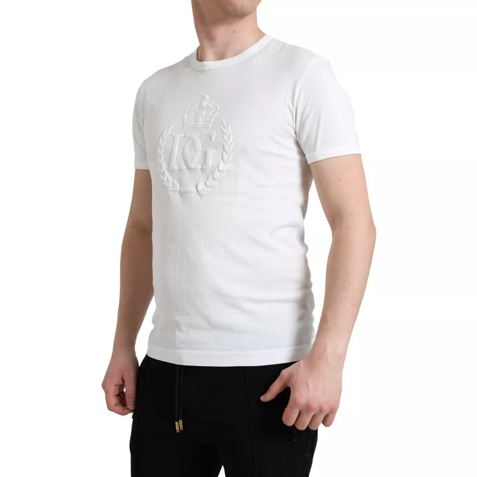 Dolce &amp; Gabbana White round neck short sleeve T-shirt with embossed logo