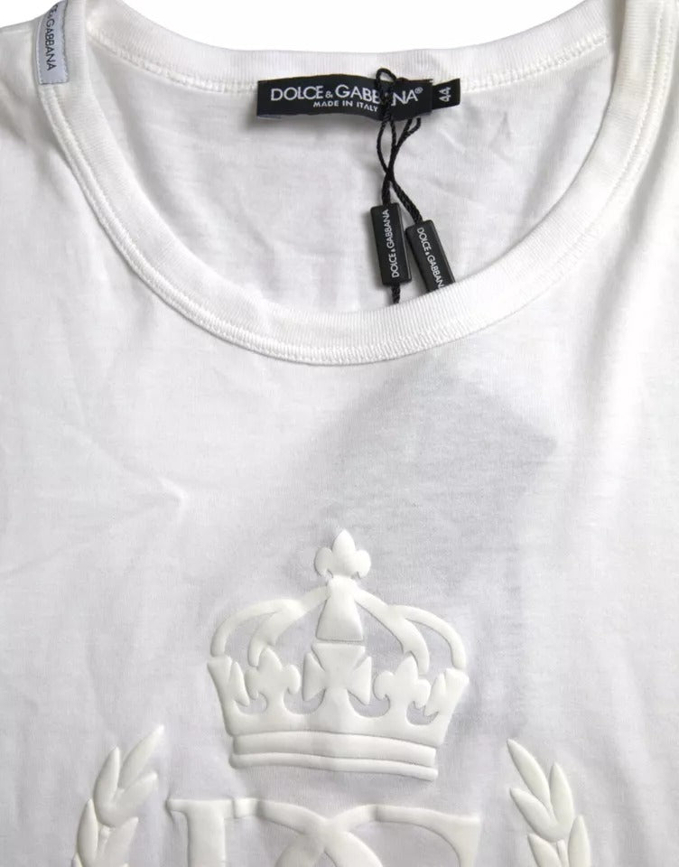 Dolce &amp; Gabbana White round neck short sleeve T-shirt with embossed logo