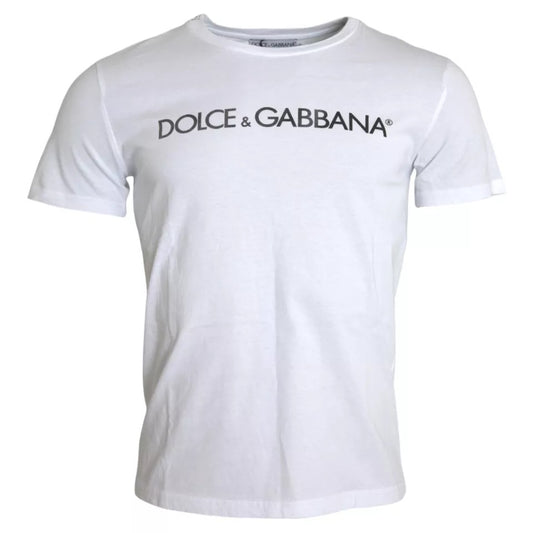 Dolce & Gabbana Weißes Logo Print Baumwolle Rundhalsausschnitt Herren-T-Shirt