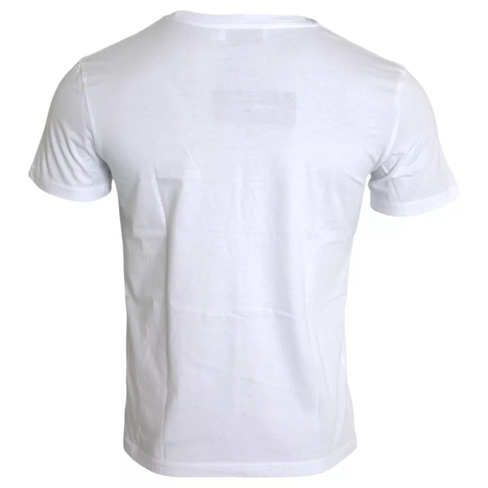 Dolce &amp; Gabbana White Logo Print Cotton Round Neck Men's T-Shirt