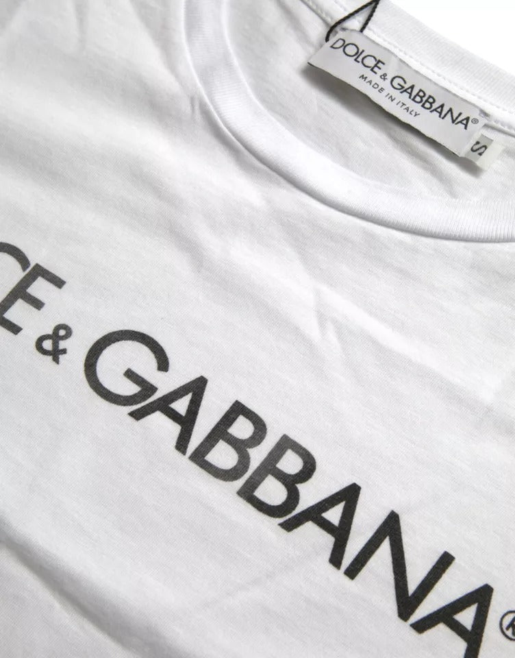 Dolce &amp; Gabbana White Logo Print Cotton Round Neck Men's T-Shirt