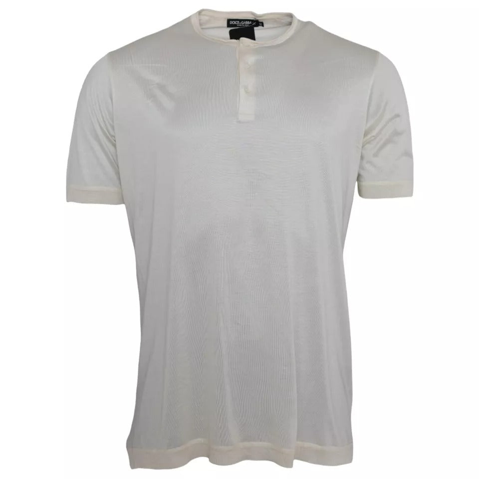 Dolce &amp; Gabbana White short silk t-shirt with button closure