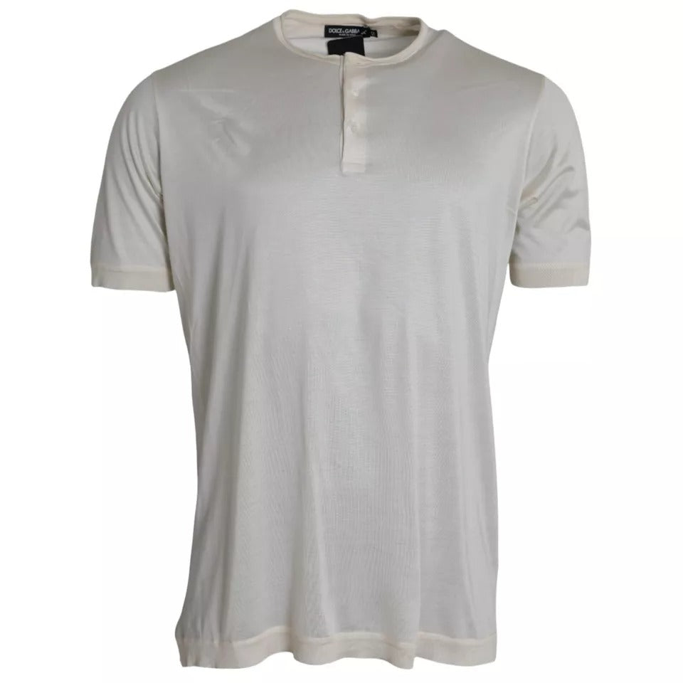 Dolce &amp; Gabbana White short silk t-shirt with button closure