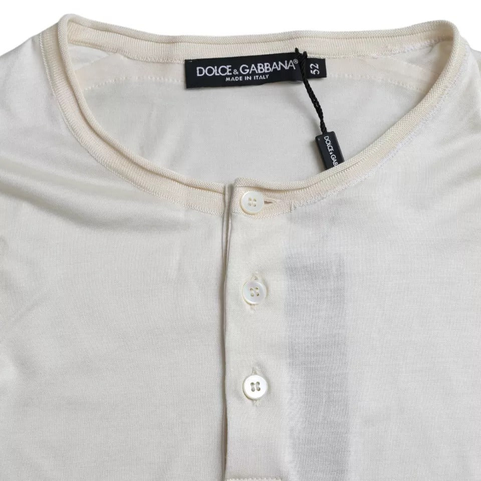 Dolce &amp; Gabbana White short silk t-shirt with button closure