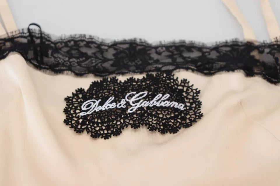 Dolce & Gabbana Beigefarbenes Top mit Spaghetti-Spitzen und Logo-Stickerei