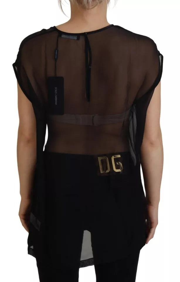 Dolce & Gabbana Schwarze Mesh-Transparent-Bluse Pullover-Top