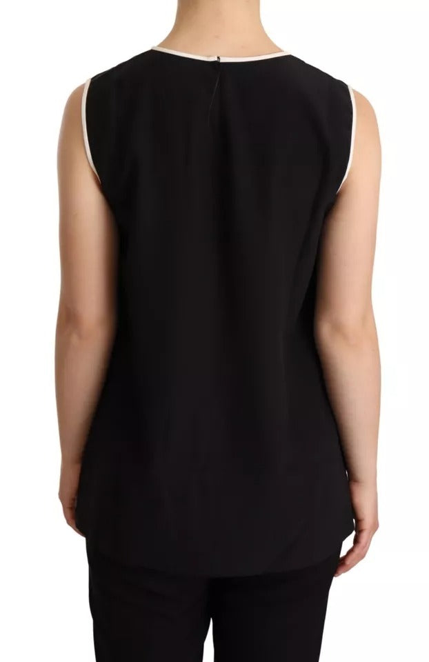 Dolce & Gabbana Schwarzes ärmelloses Tank-Top mit Seiden-Eleganza-Druck