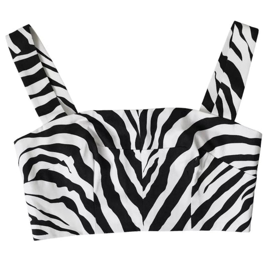 Dolce &amp; Gabbana Black White Zebra Hihaton Bustier Crop Top