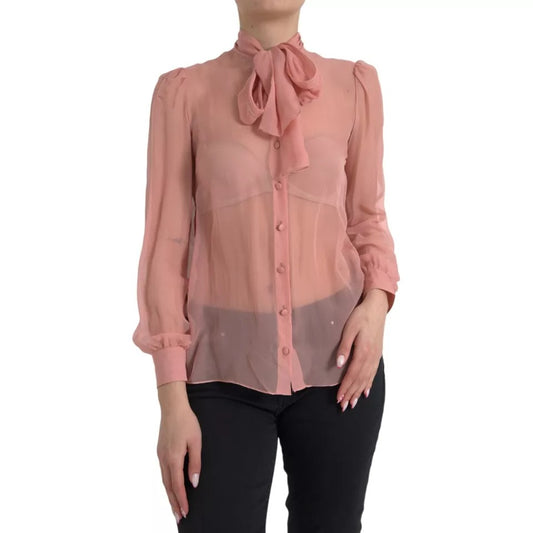 Dolce & Gabbana Rosa Langarm-Top mit Ascot-Kragen Bluse