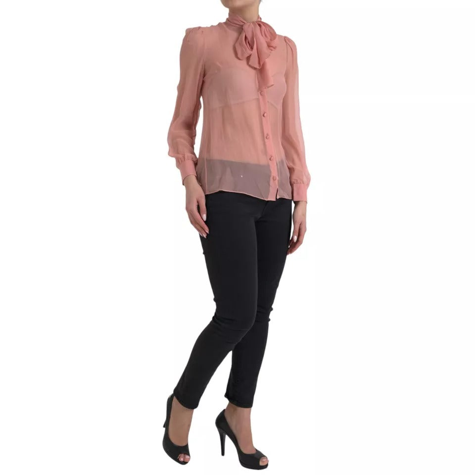 Dolce & Gabbana Rosa Langarm-Top mit Ascot-Kragen Bluse