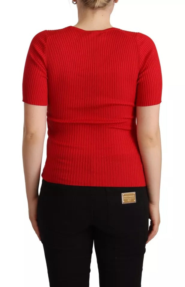 Dolce & Gabbana Rotes Seiden-T-Shirt Kurzarm-Top Bluse