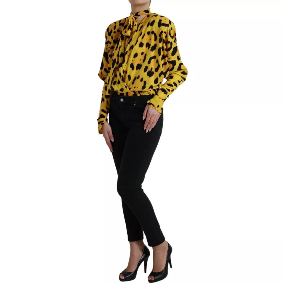 Dolce & Gabbana Gelbes Leopardenprint-Top mit langen Ärmeln Bluse