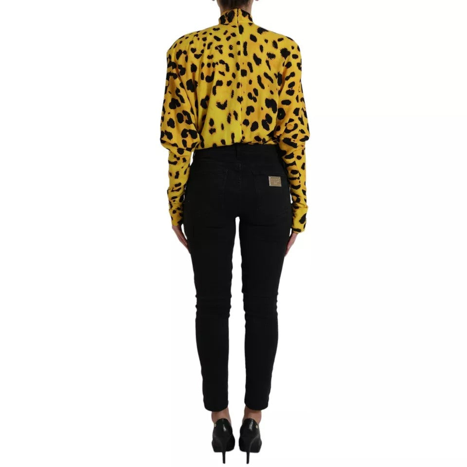 Dolce & Gabbana Gelbes Leopardenprint-Top mit langen Ärmeln Bluse