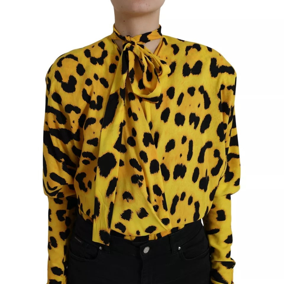 Dolce & Gabbana Gelbes Leopardenprint-Top mit langen Ärmeln Bluse