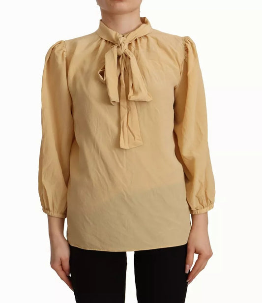 Dolce &amp; Gabbana Sinappi Ascot Collar Shirt Silkkipusero Top