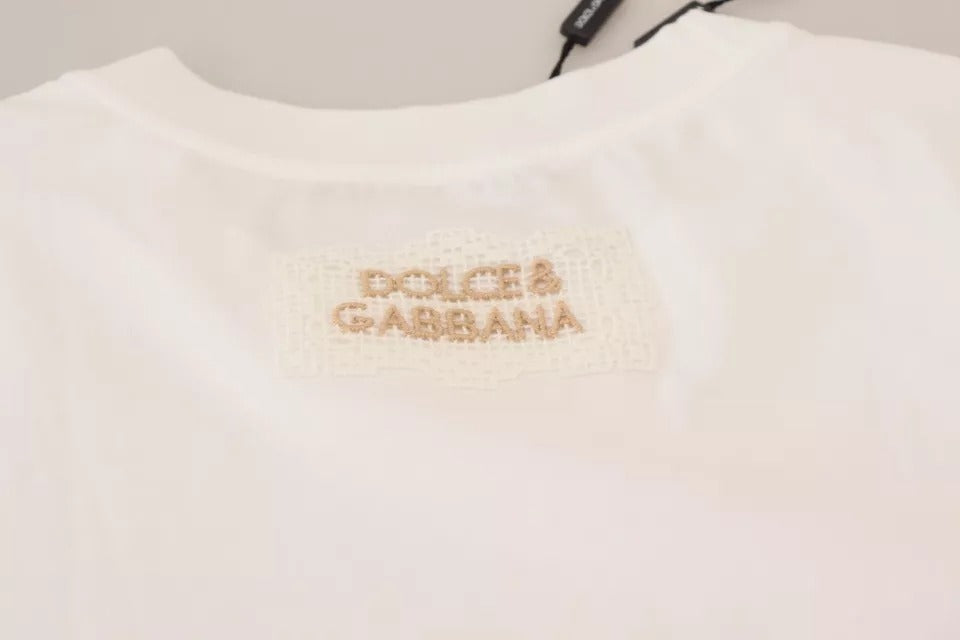 Dolce & Gabbana Optisch weißes bedrucktes Oberteil mit kurzen Ärmeln