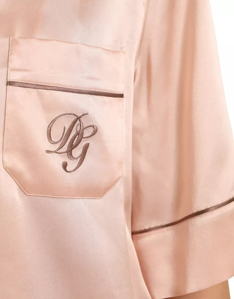 Dolce & Gabbana Rosa Seide Lange Ärmel Logo Pyjamabluse Oberteil