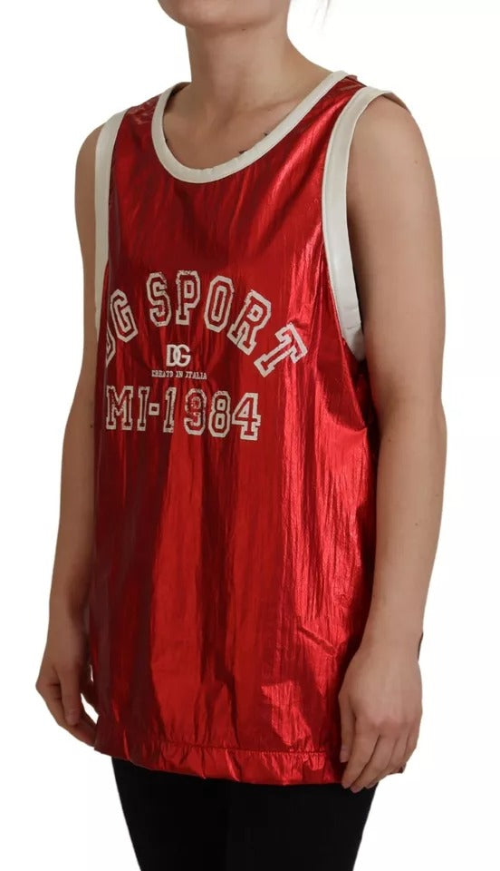 Dolce & Gabbana Rotes ärmelloses Jersey-Top mit Logodruck aus Nylon