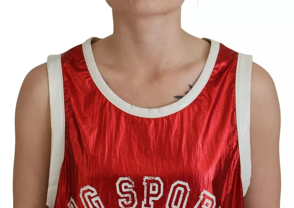 Dolce & Gabbana Rotes ärmelloses Jersey-Top mit Logodruck aus Nylon