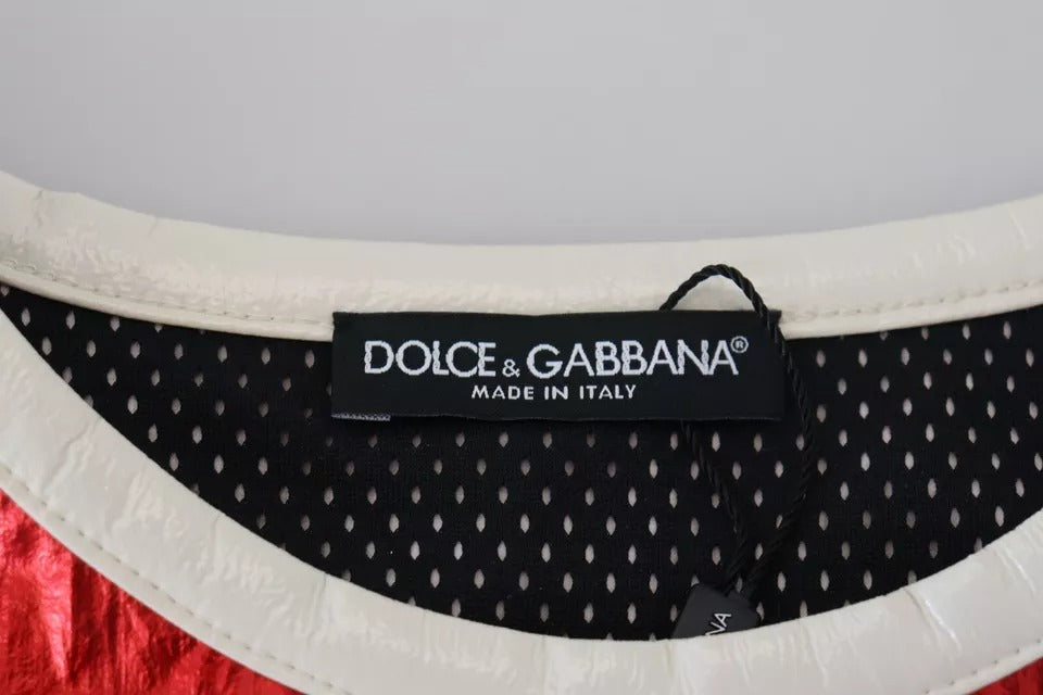 Dolce & Gabbana Rotes ärmelloses Jersey-Top mit Logodruck aus Nylon