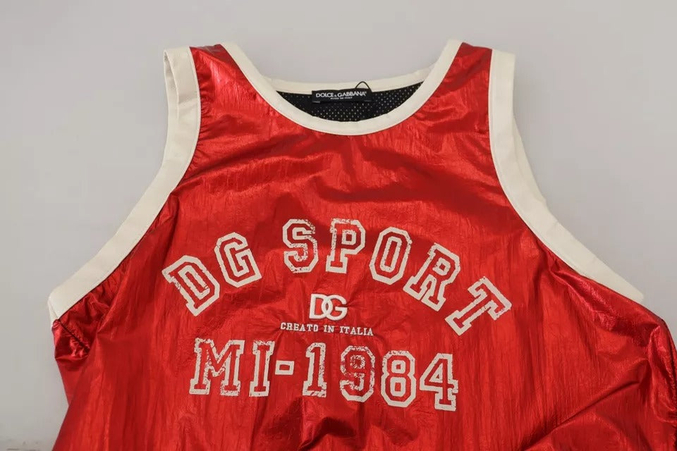 Dolce & Gabbana Rotes ärmelloses Jersey-Top mit Logodruck aus Nylon