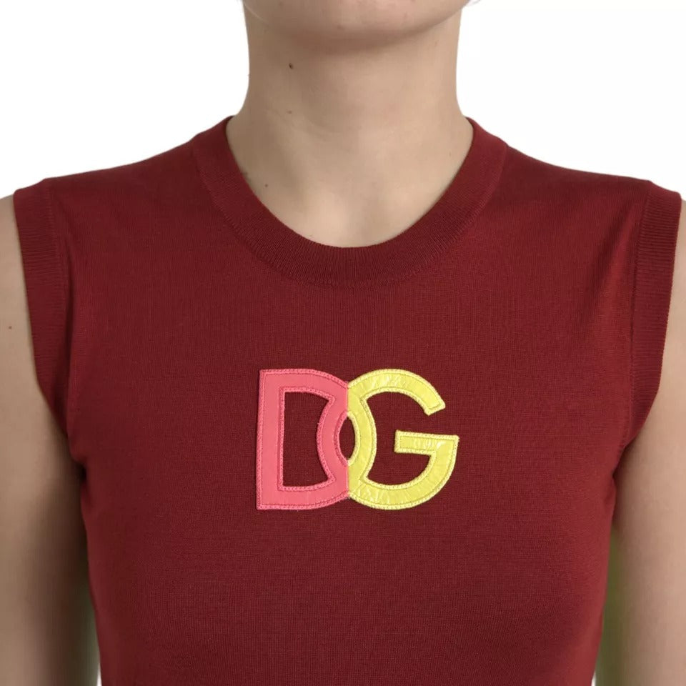 Dolce & Gabbana Rot Grün Seide DG Logo Ärmelloses Tank-Top