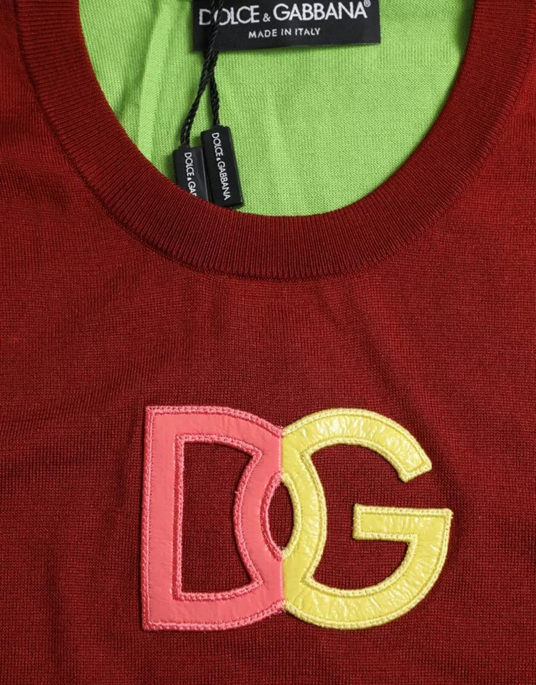 Dolce & Gabbana Rot Grün Seide DG Logo Ärmelloses Tank-Top