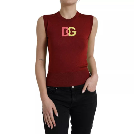 Dolce & Gabbana Rot Grün Seide DG Logo Ärmelloses Tank-Top