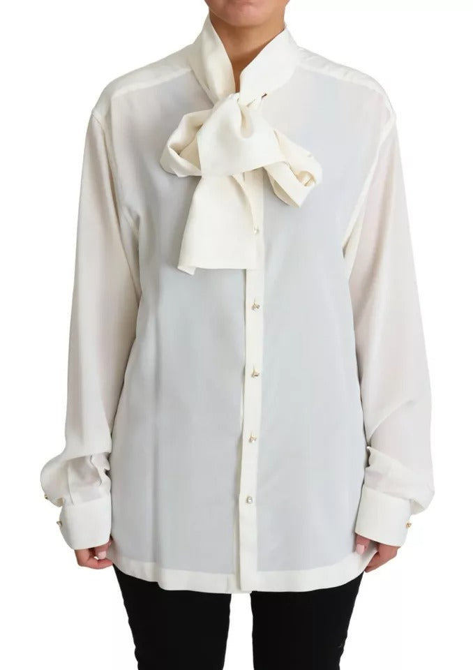 Dolce &amp; Gabbana White Pusero Ascot Collar Shirt Silkkitoppi