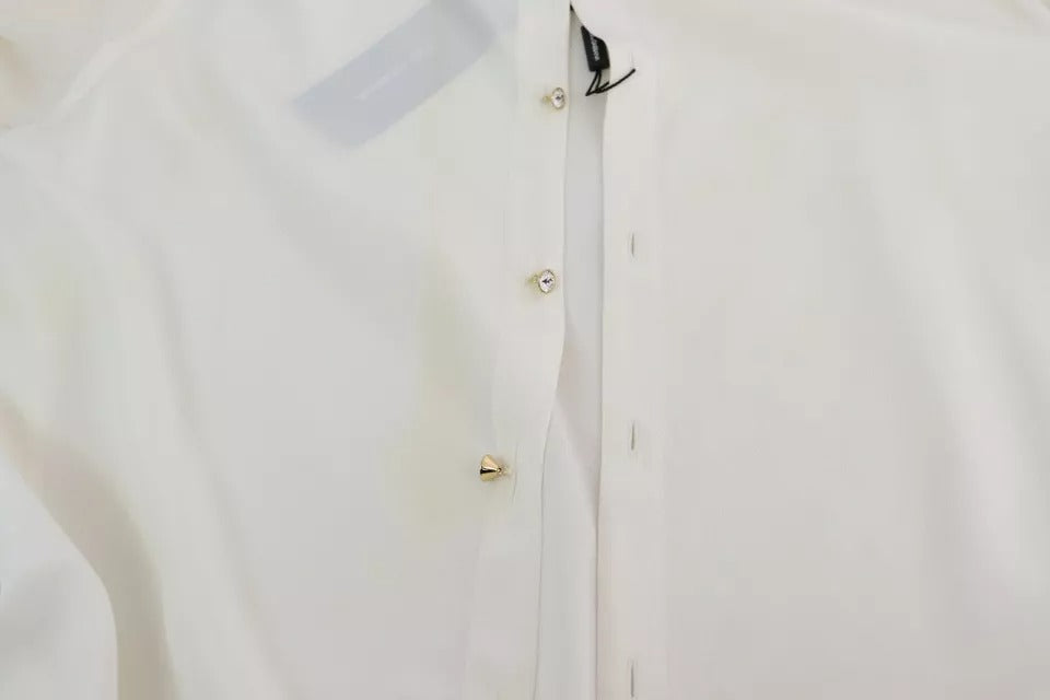 Dolce &amp; Gabbana White Pusero Ascot Collar Shirt Silkkitoppi