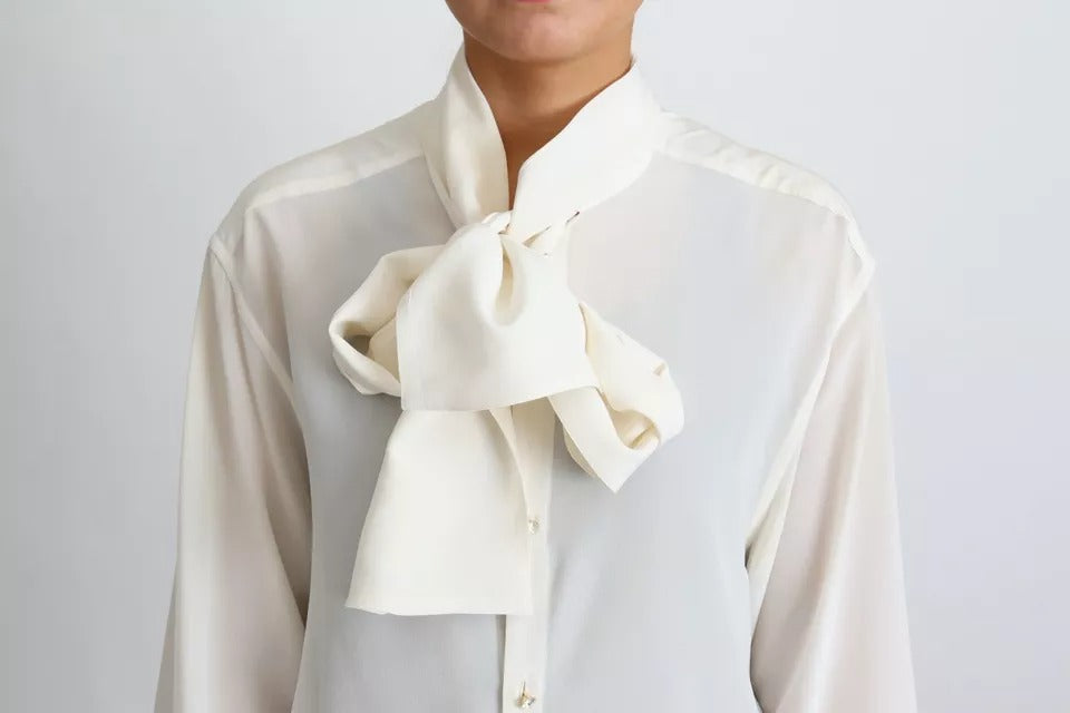 Dolce &amp; Gabbana White Pusero Ascot Collar Shirt Silkkitoppi