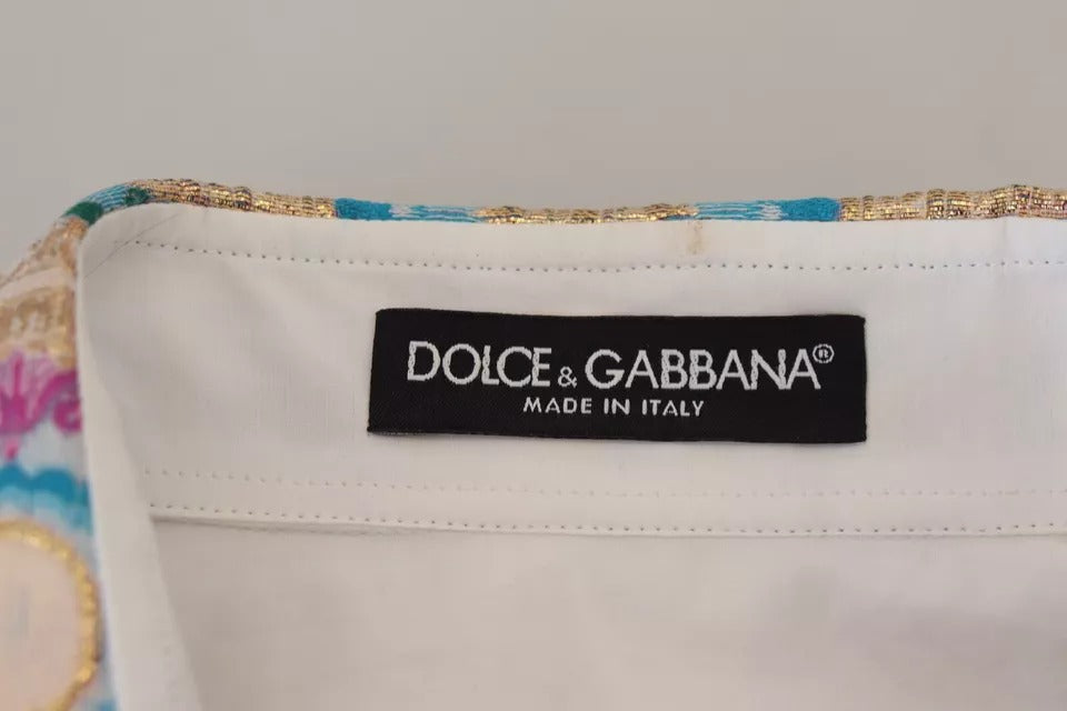 Dolce & Gabbana Weißes Jacquard-Top mit langen Ärmeln aus Baumwolle mit Blumenmuster