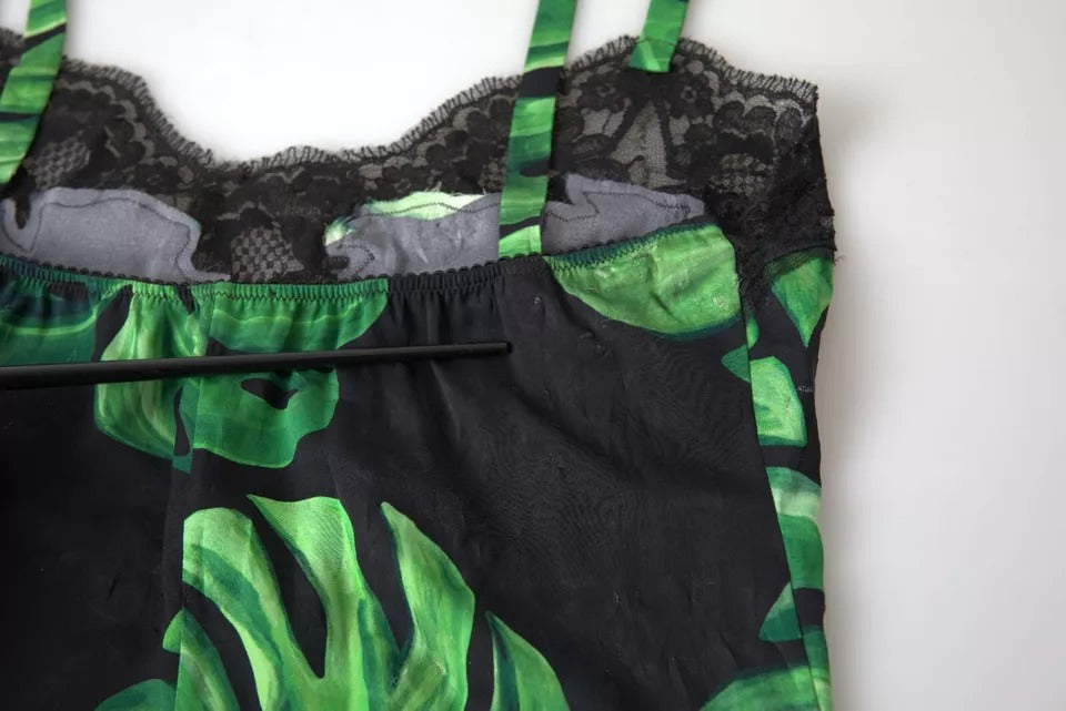 Dolce & Gabbana Schwarzes Seiden-Camisole mit Philodendron-Druck Unterwäsche