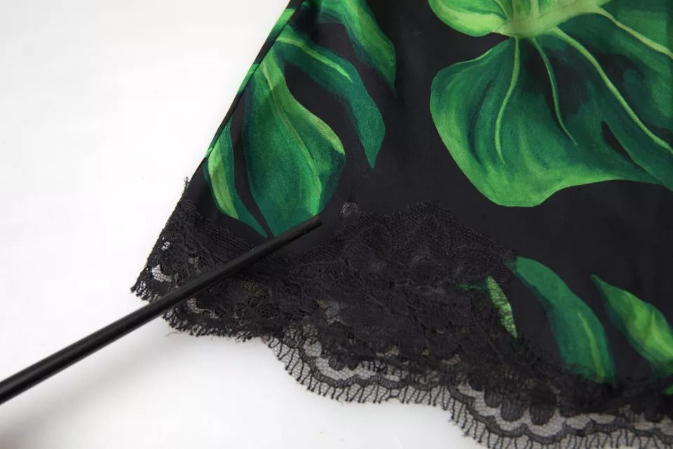 Dolce & Gabbana Schwarzes Seiden-Camisole mit Philodendron-Druck Unterwäsche