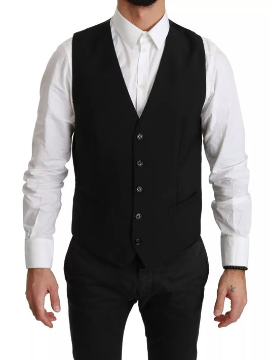 Dolce &amp; Gabbana Black Stretch Vest Muodollinen mekkovillaliivi