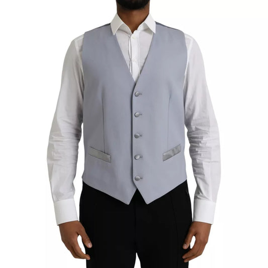 Dolce &amp; Gabbana Light Blue Wool Formal Dress Vest Waistcoat