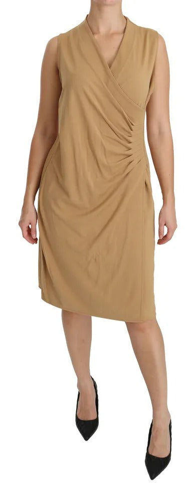 Ralph Lauren Braunes knielanges V-Ausschnitt-Shift-Kleid aus Viskose