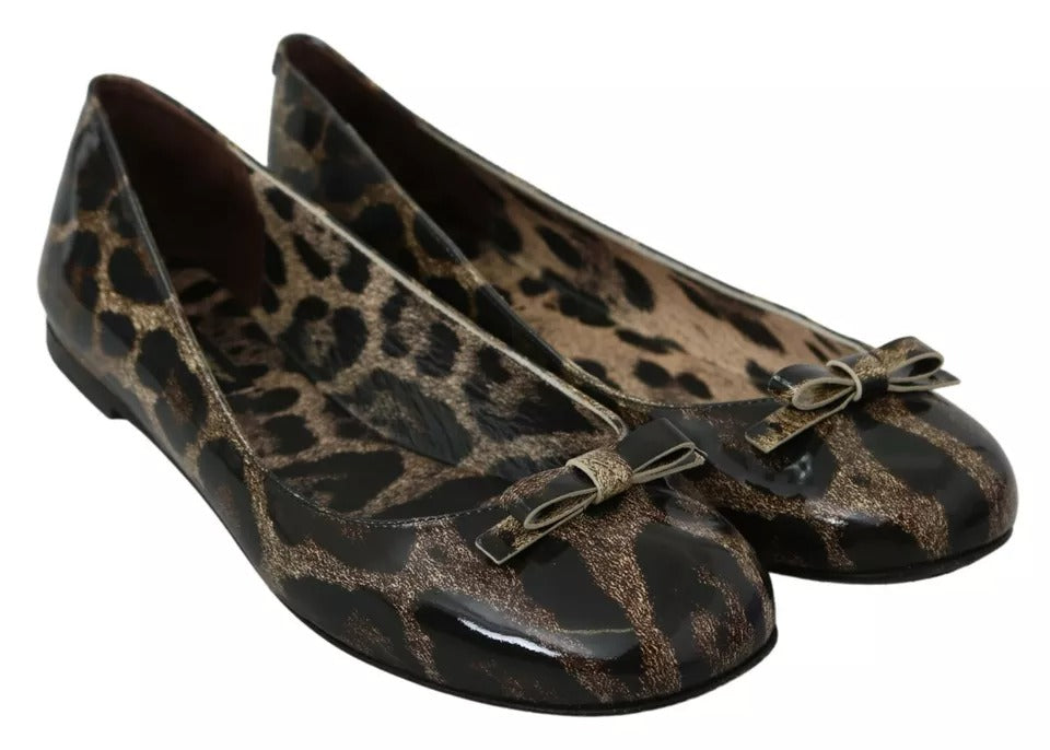 Dolce & Gabbana Braun Leopard Ballerina Flats Lederschuhe