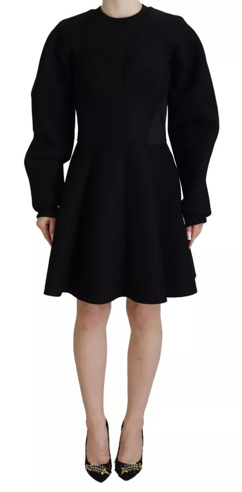 Dolce &amp; Gabbana Black Long Sleeve A-Line Cotton Mini Dress