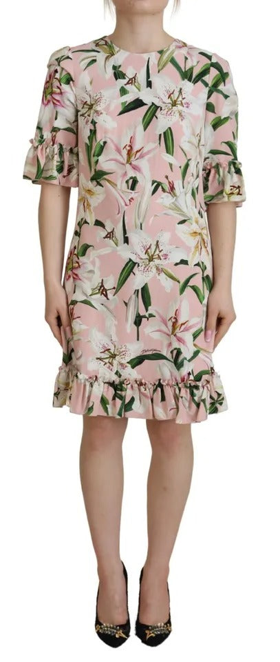 Dolce &amp; Gabbana Pink Lily Viskoosi-tuppimekko, polvipituus