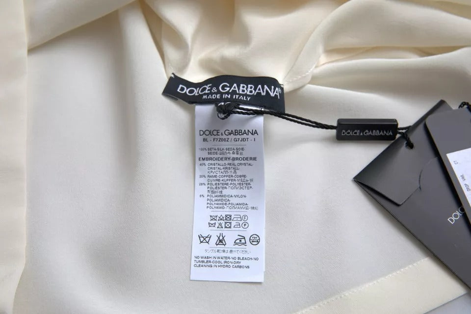 Dolce &amp; Gabbana White Silk Crystal 3/4-hihainen pusero