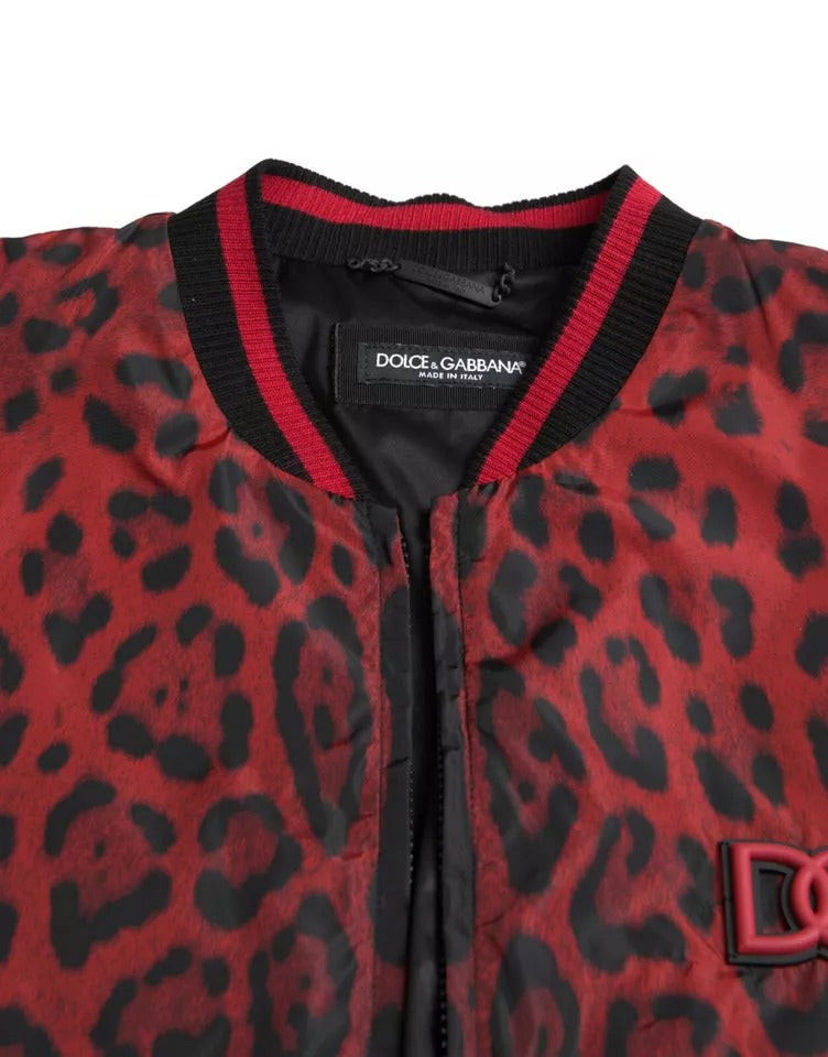 Dolce &amp; Gabbana Red Leopard Bomber Short Coat Jacket