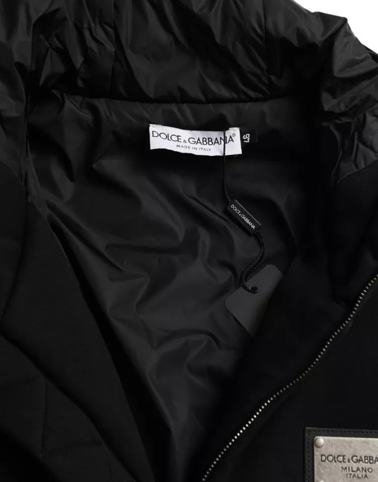 Dolce &amp; Gabbana Black Cotton Hooded Logo Bomber Men Jacket