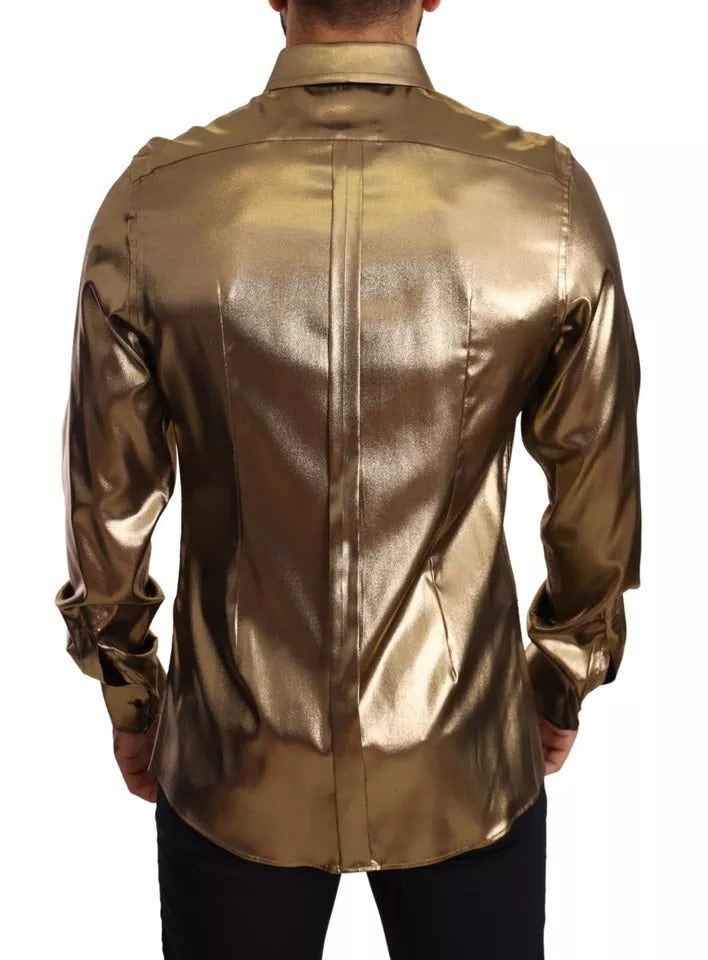 Dolce &amp; Gabbana Metallic Gold DG Brodeerattu Crown Silk Top -paita