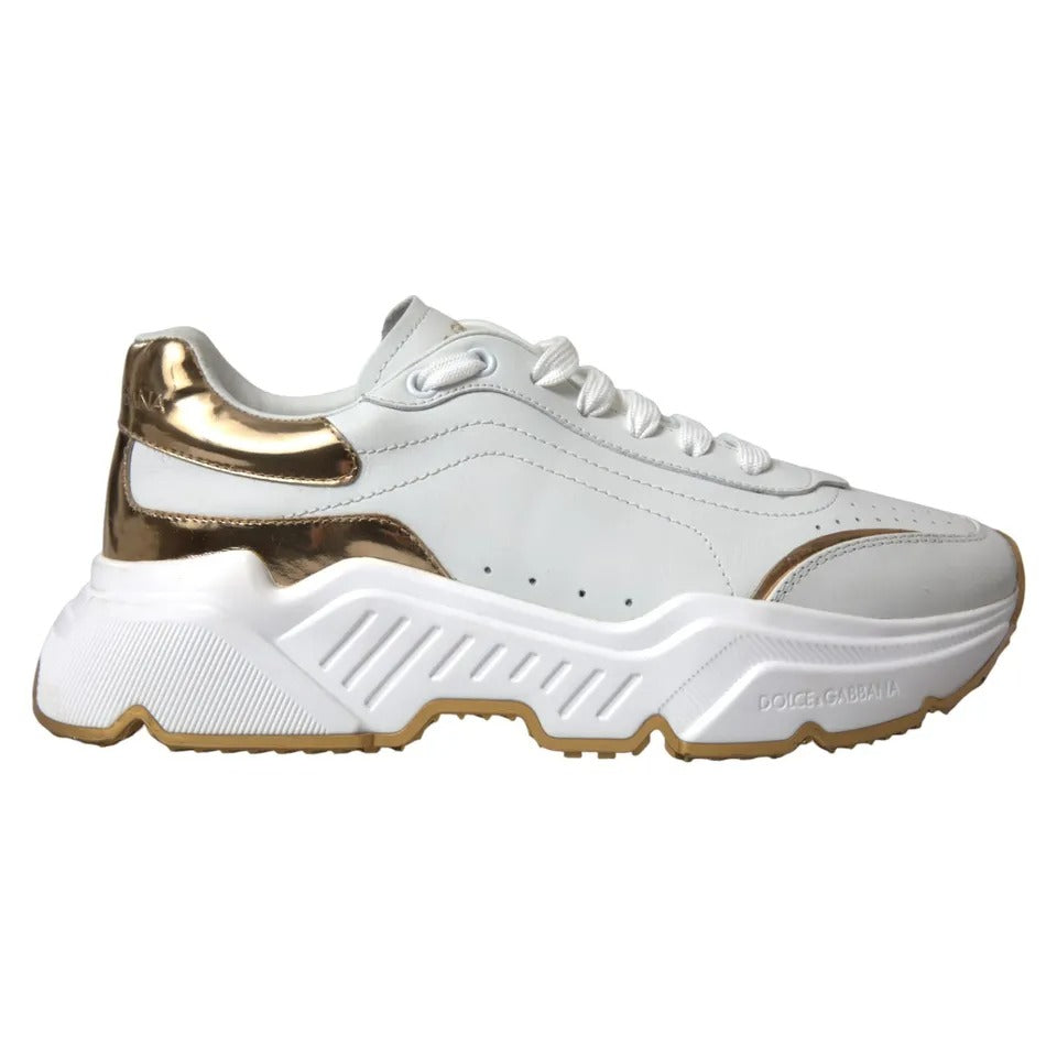 Dolce &amp; Gabbana White Gold Leather Men Sneakers DAYMASTER Shoes