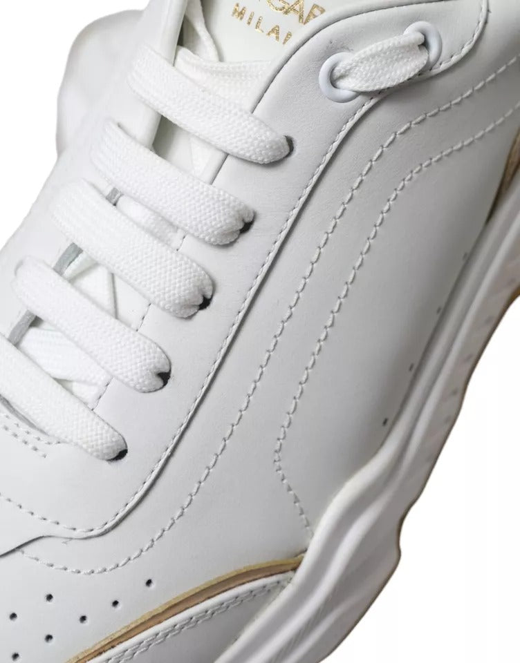 Dolce &amp; Gabbana White Gold Leather Men Sneakers DAYMASTER Shoes