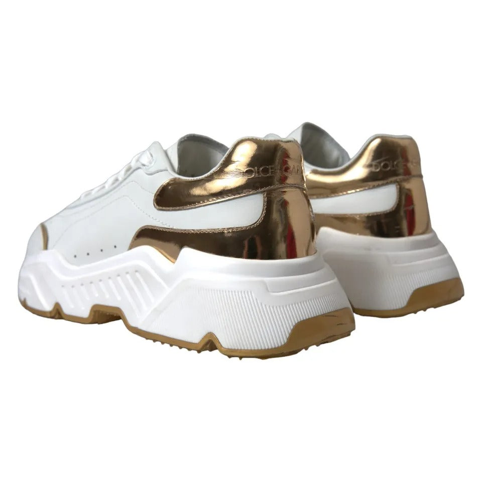 Dolce &amp; Gabbana White Gold Leather Men Sneakers DAYMASTER Shoes