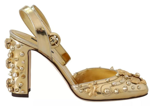 Dolce &amp; Gabbana Gold Studded Vally Slingback Sandals Shoes